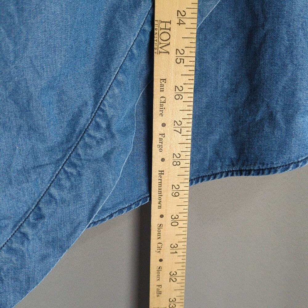 Soft Surroundings Shirt Womens M Blue Chambray Asymmetric Roll Tab - Picture 6 of 7